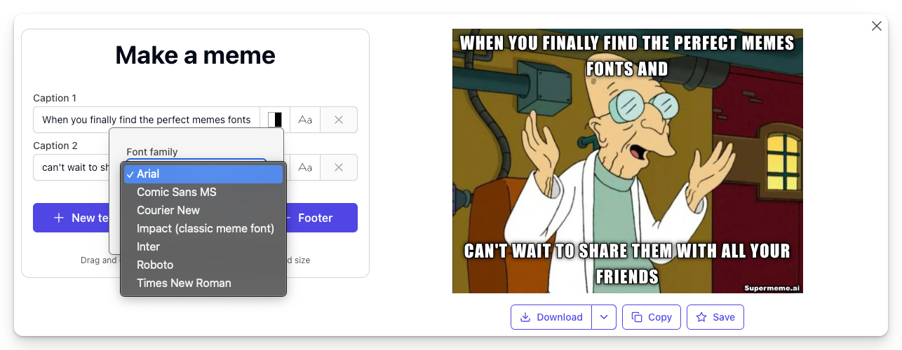 Font attributes for memes