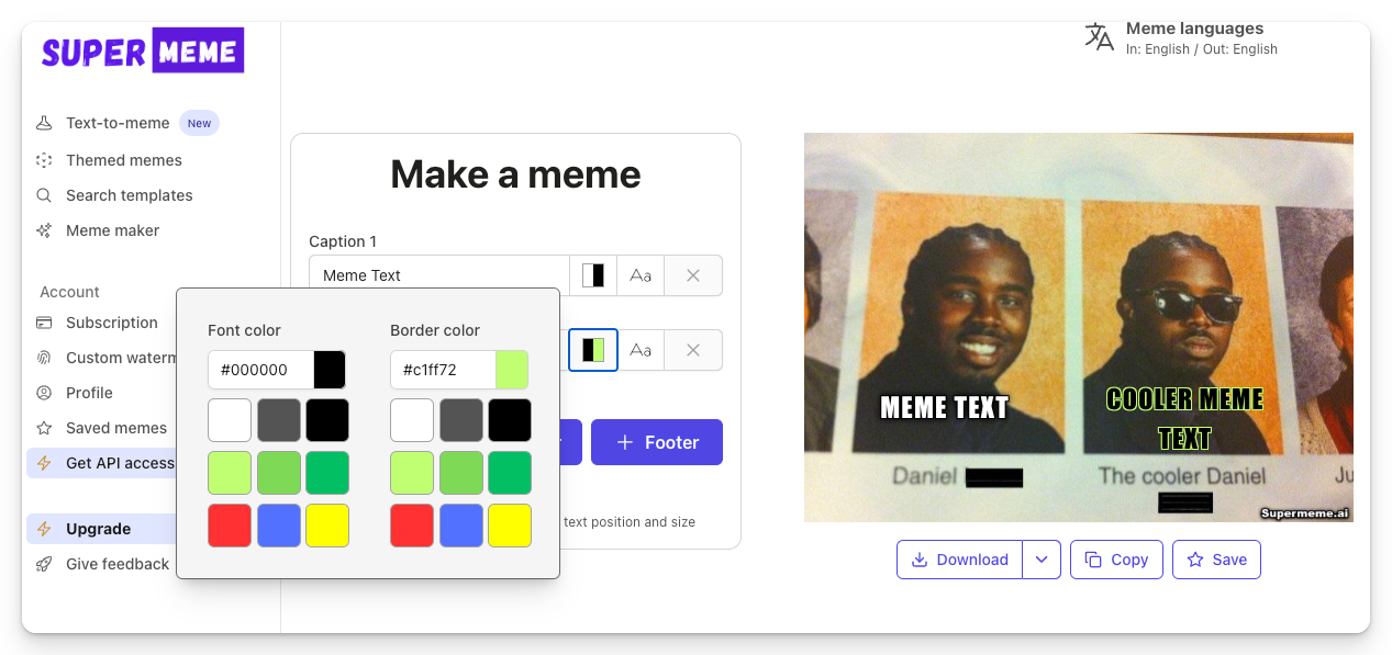 Font color in meme text